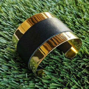 Gold Black Leather Cuff